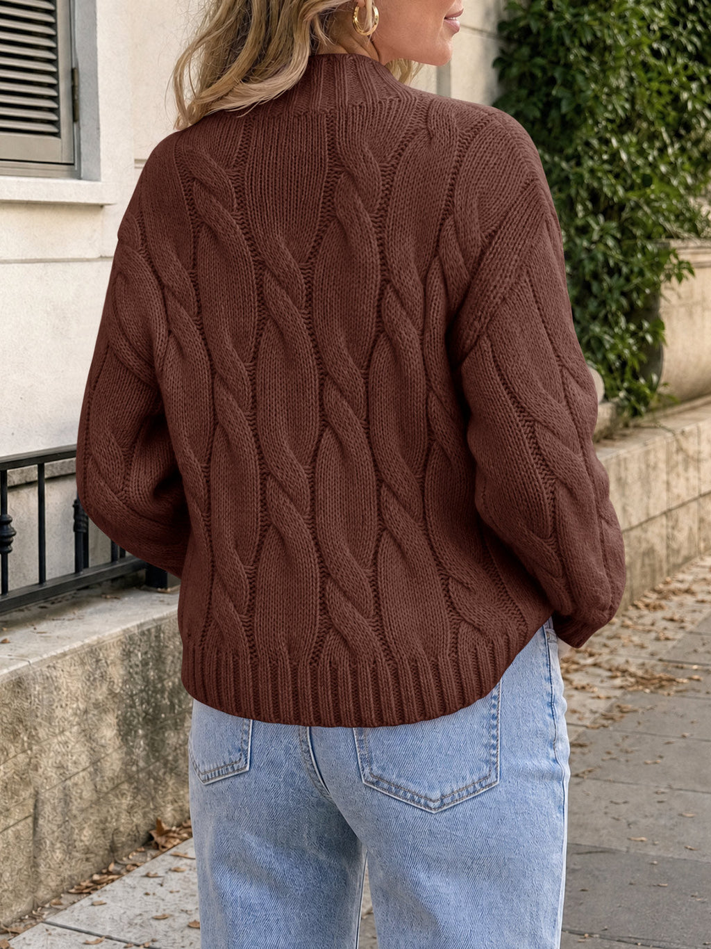 usvara Womens Mock Neck Cable Knit Sweater