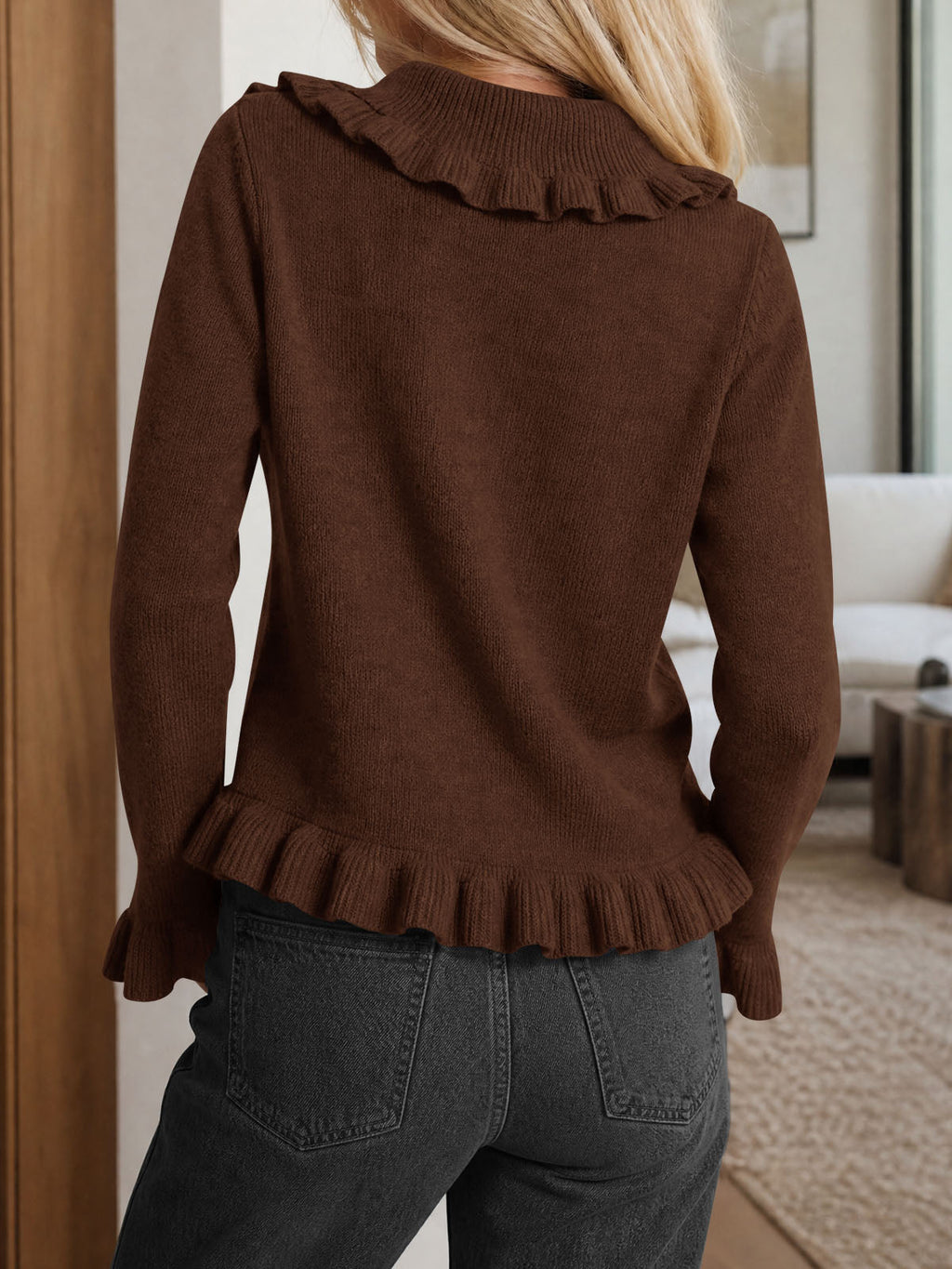 usvara Womens Ruffle Button Down Cardigan