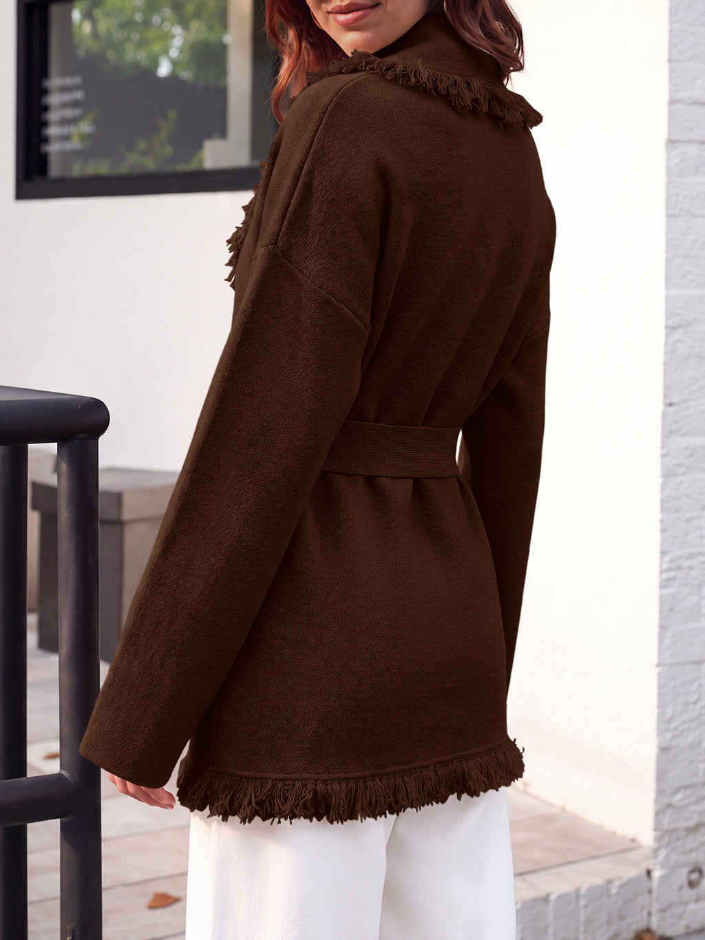 usvara Womens Tassel Fringe Lapel Cardigan