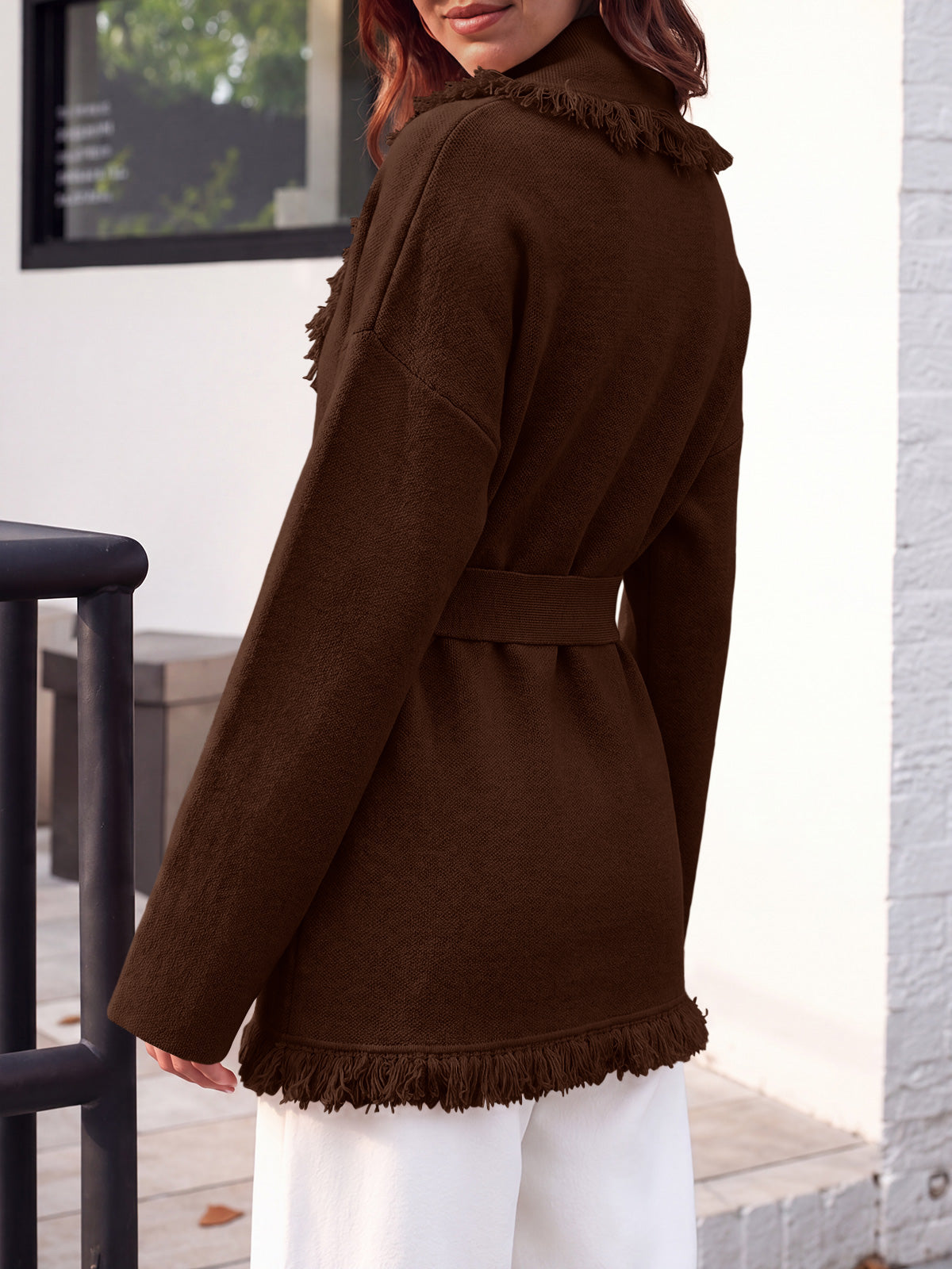 usvara Womens Tassel Fringe Lapel Cardigan