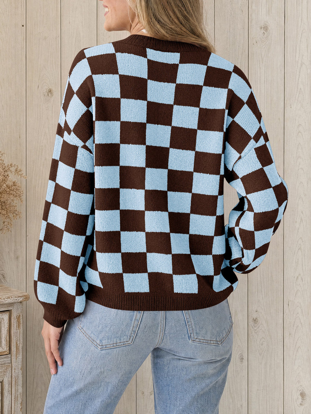 usvara Womens Checkered Fuzzy Sweaters