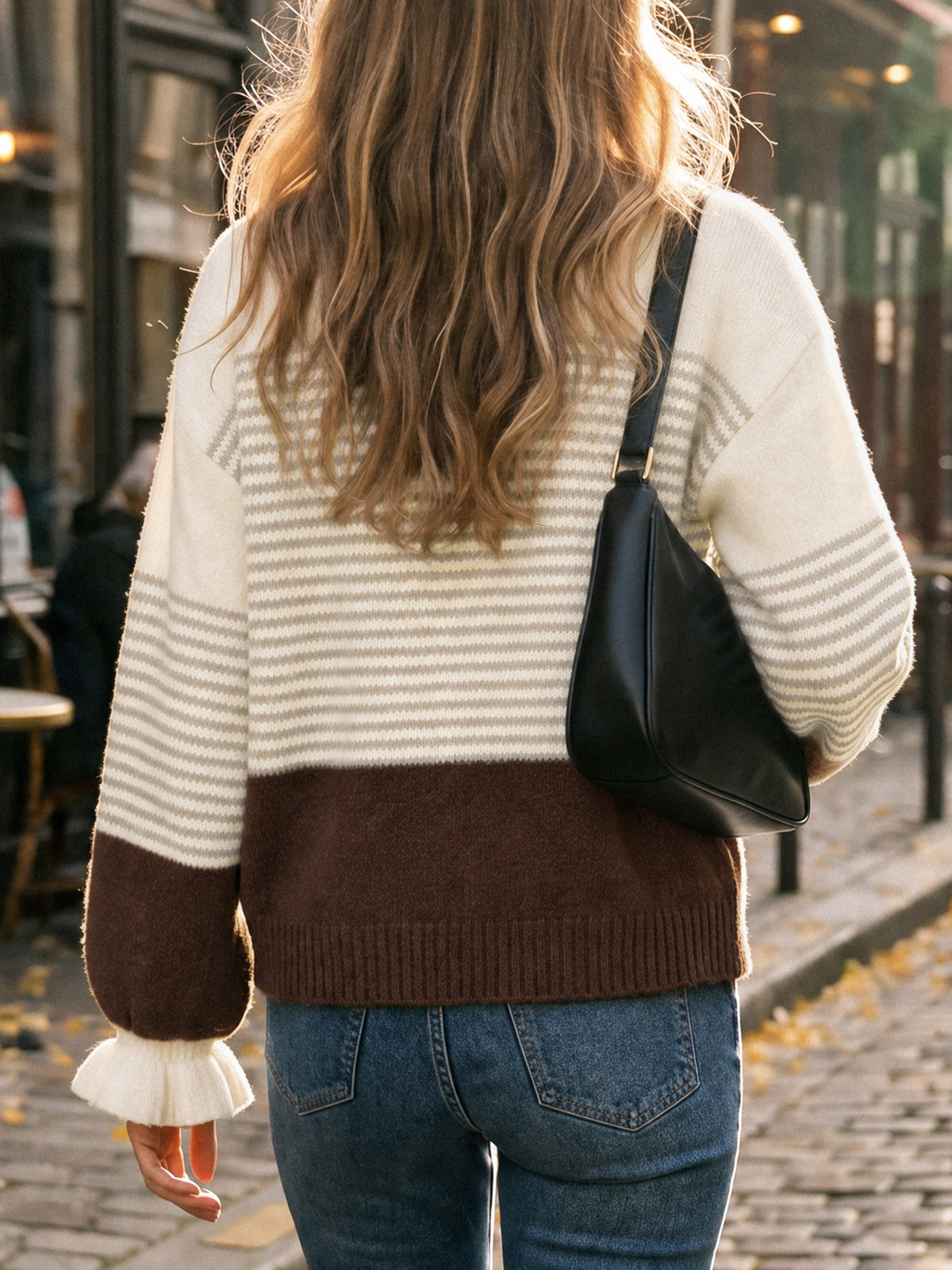 usvara Women Ruffle Sleeve Sweater