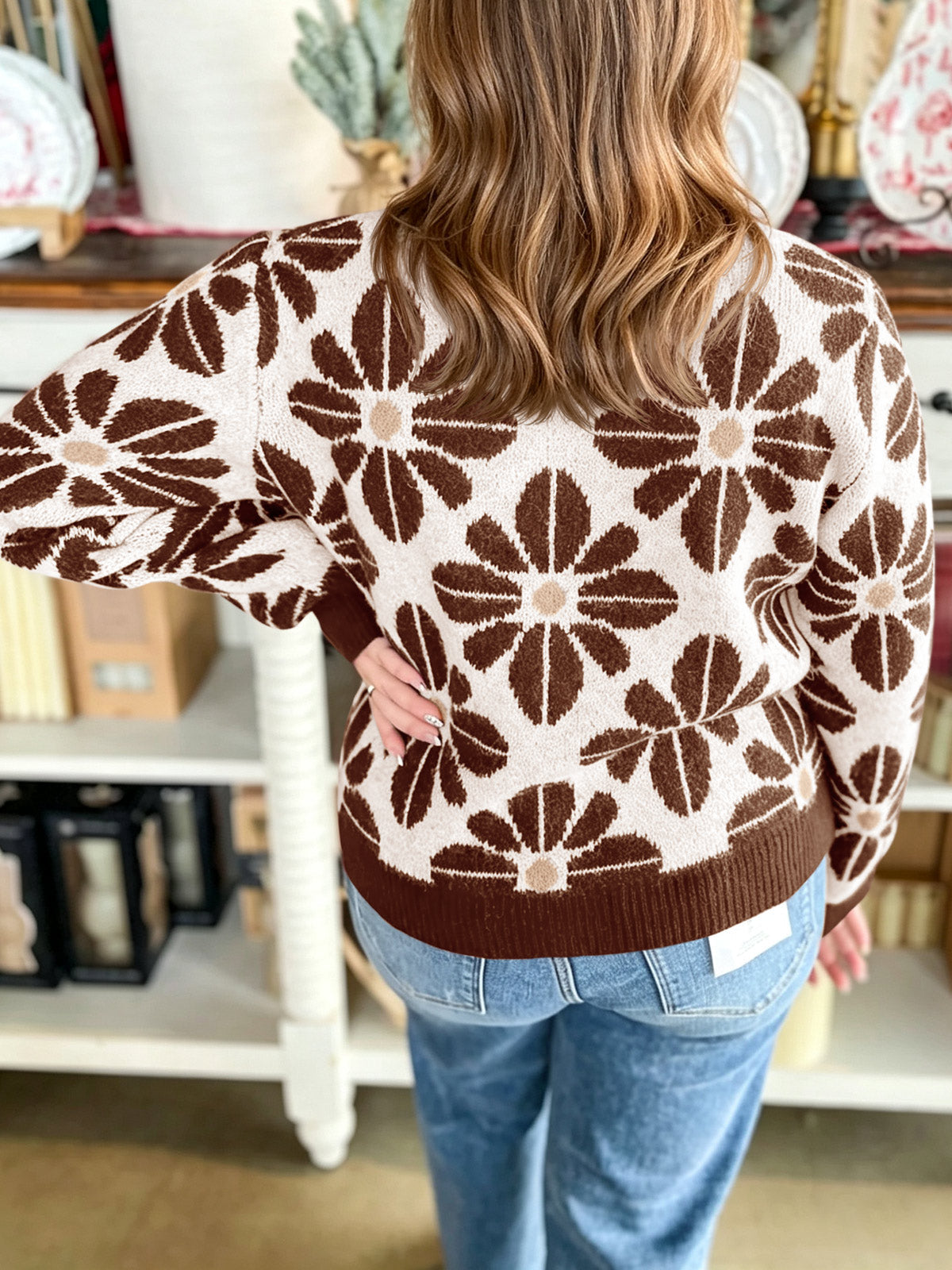usvara Womens Floral Button Up Vintage Sweater