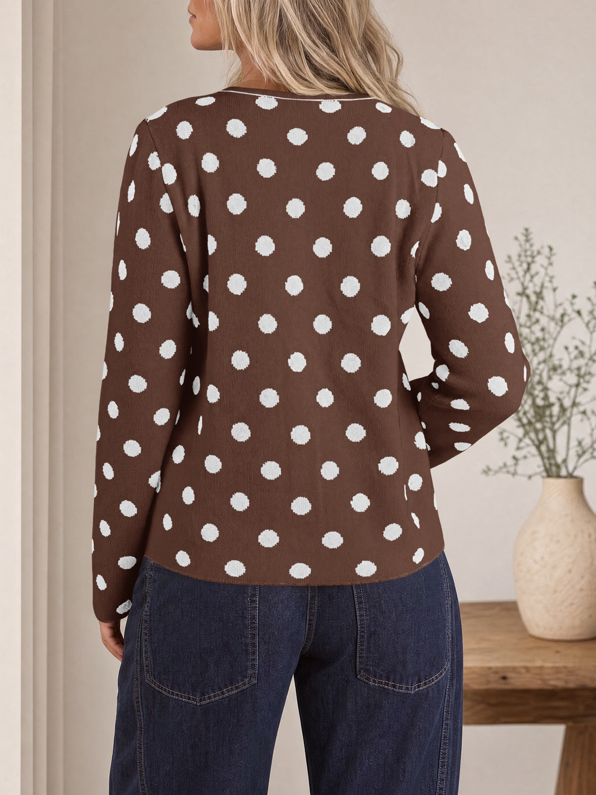 usvara Womens Polka Dot Button Up Cardigan