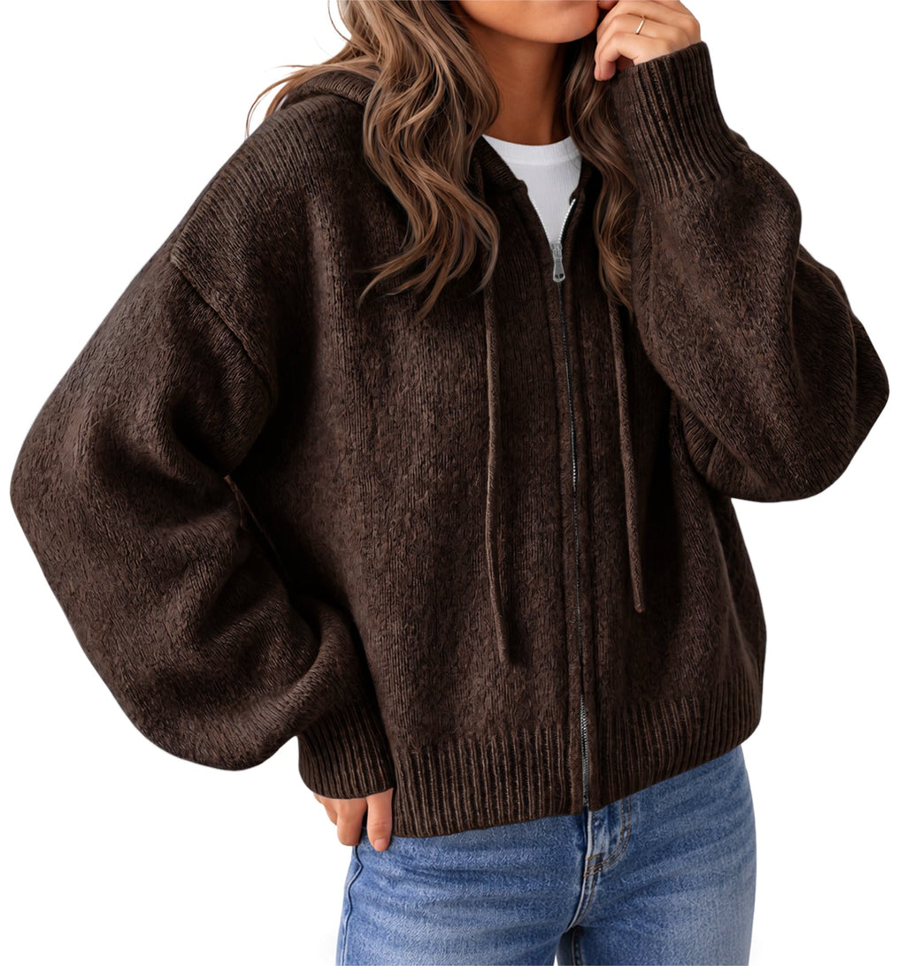 usvara Womens Zip Up Hooded Knit Cardigan