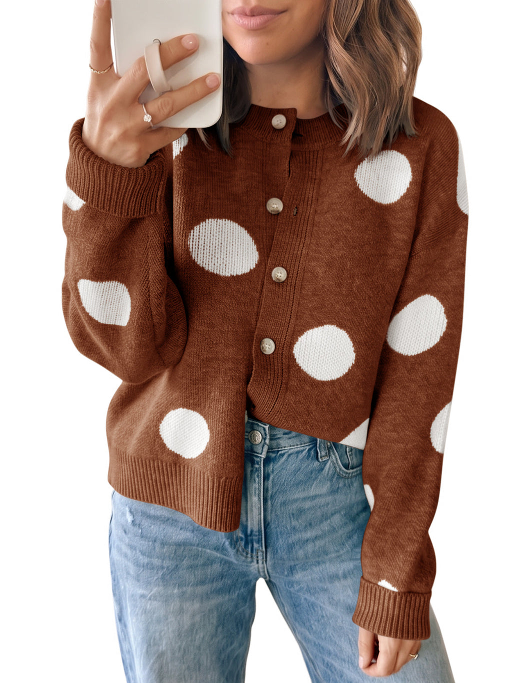 usvara Women Polka Dot Knit Cardigan