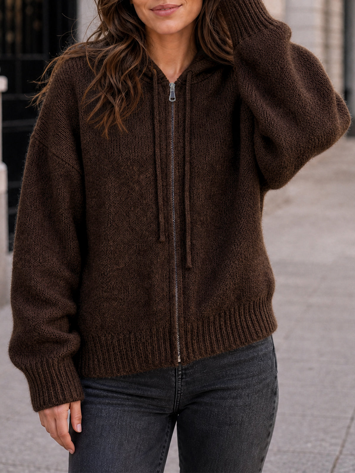 usvara Womens Zip Up Hooded Knit Cardigan