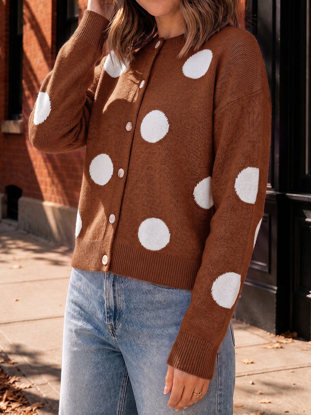 usvara Women Polka Dot Knit Cardigan