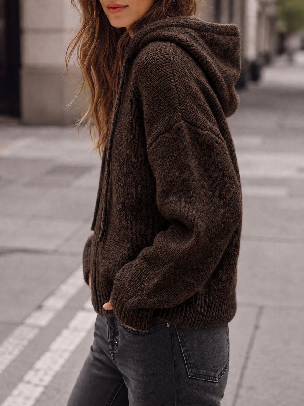 usvara Womens Zip Up Hooded Knit Cardigan
