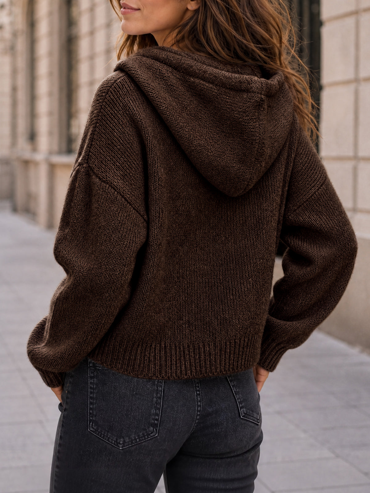 usvara Womens Zip Up Hooded Knit Cardigan
