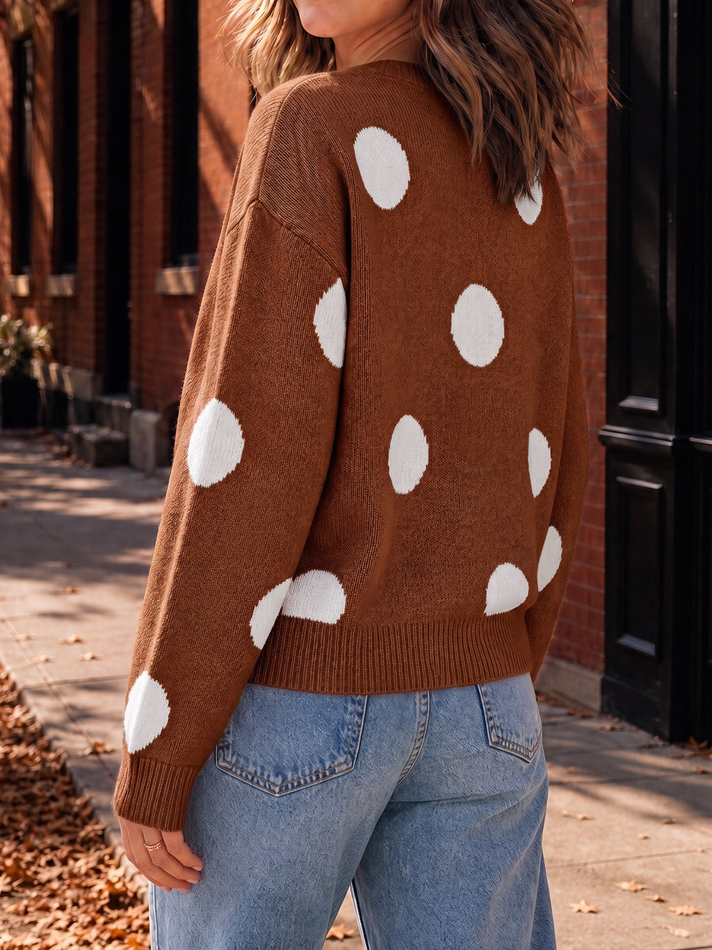 usvara Women Polka Dot Knit Cardigan