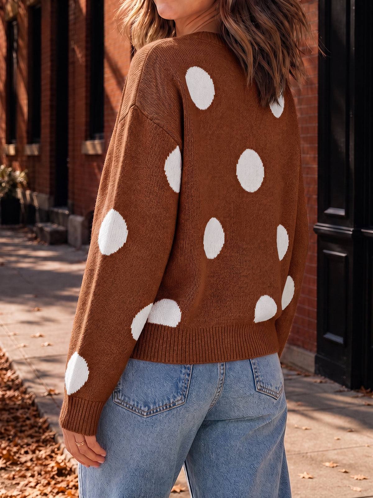 usvara Women Polka Dot Knit Cardigan