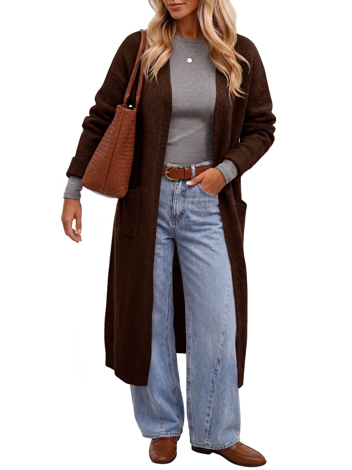 usvara Women Long Open Front Knit Cardigan Duster