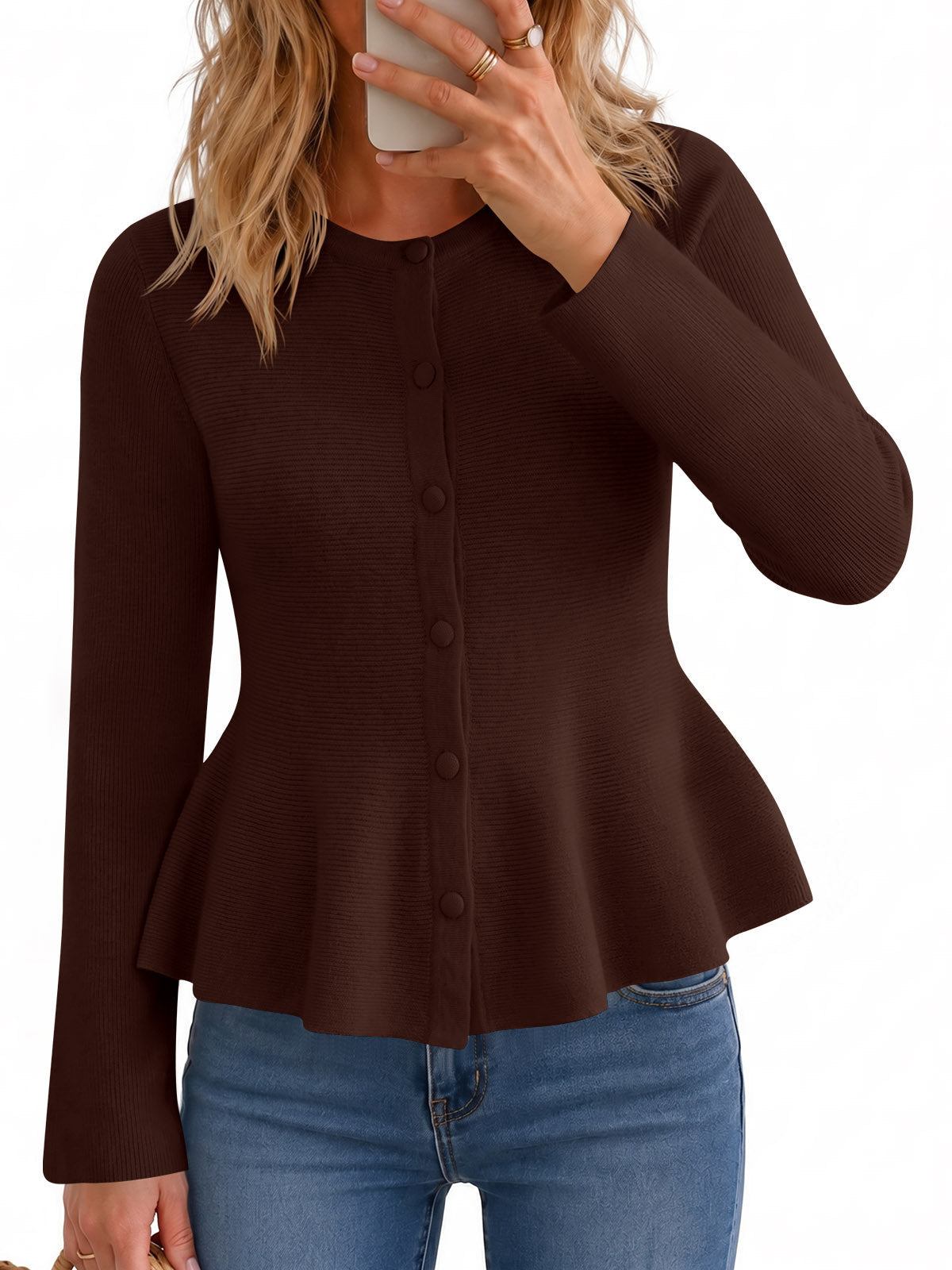 usvara Womens Ruffle Knit Cardigan Tops
