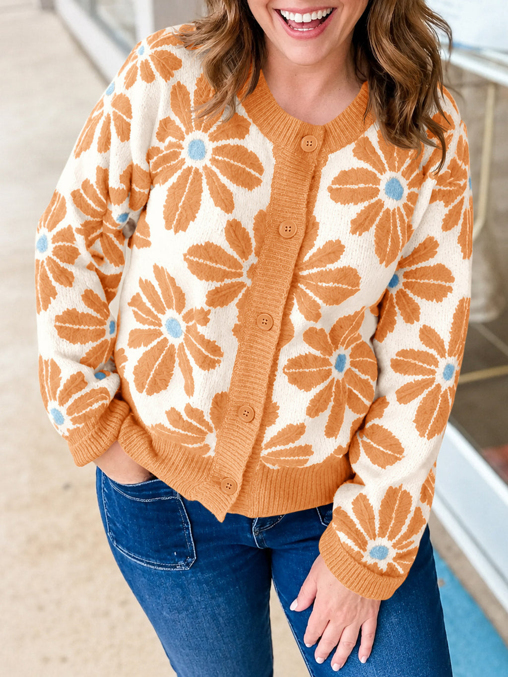 usvara Womens Floral Button Up Vintage Sweater