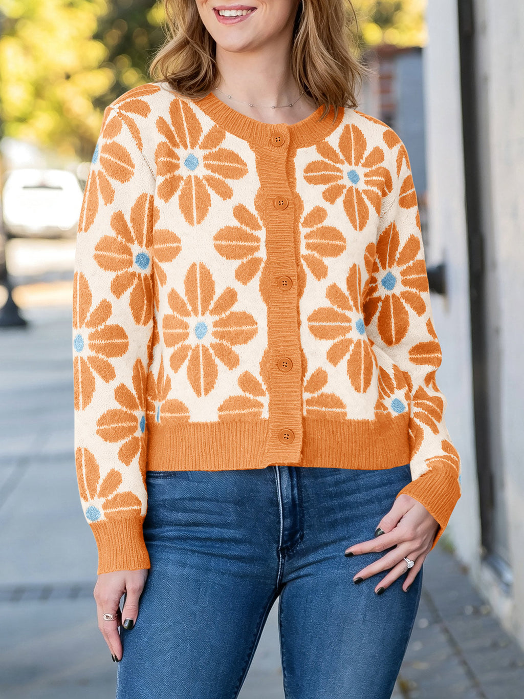 usvara Womens Floral Button Up Vintage Sweater