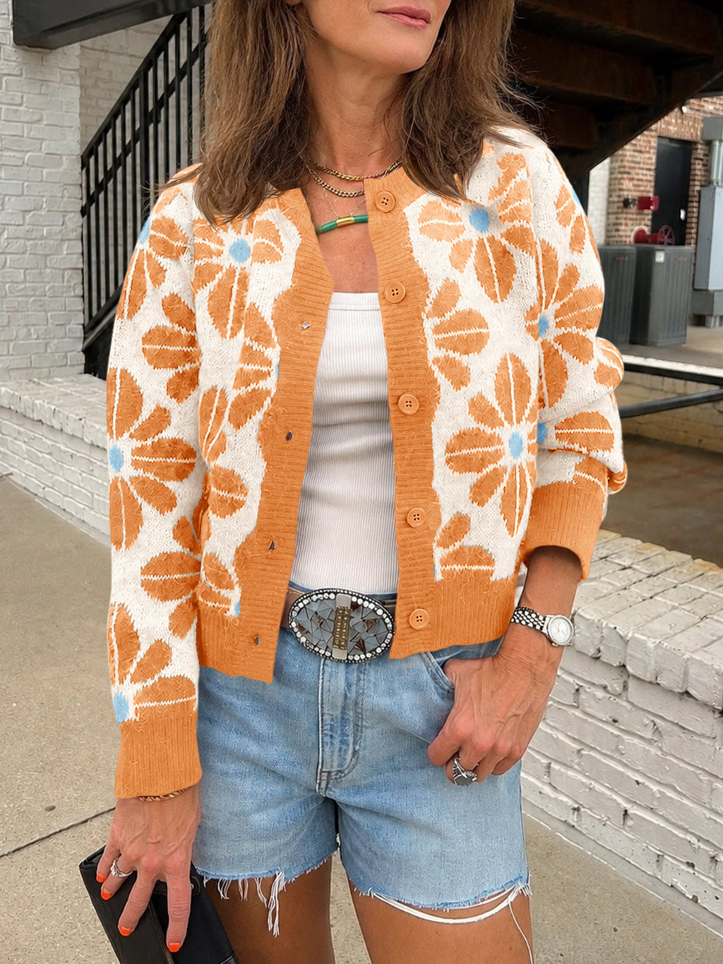 usvara Womens Floral Button Up Vintage Sweater