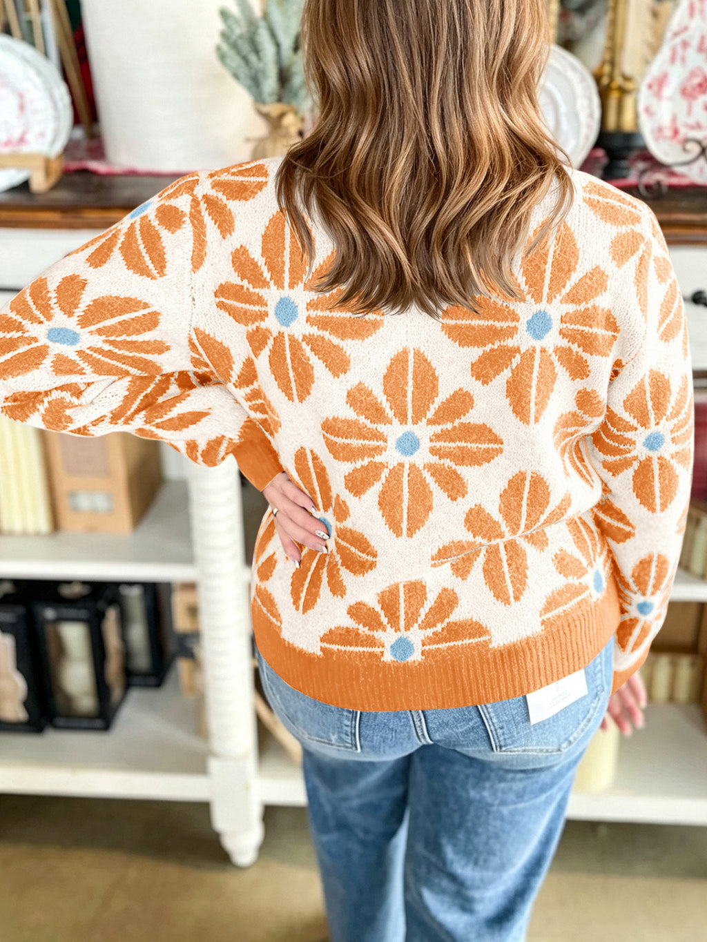 usvara Womens Floral Button Up Vintage Sweater