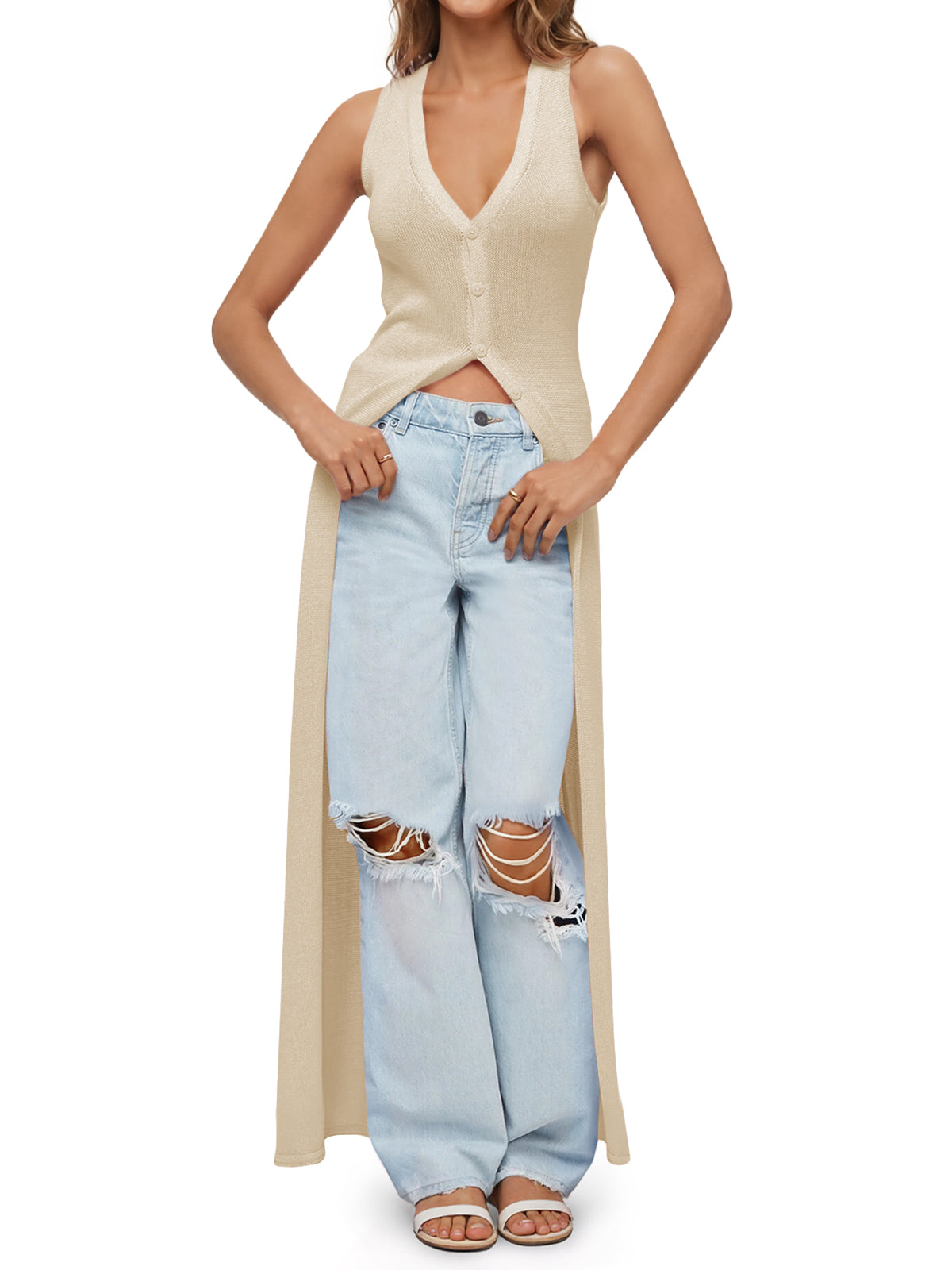 usvara Womens Sleeveless V Neck Long Cardigans