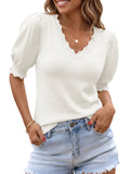usvara Womens Puff Sleeve V Neck Knit Pullover