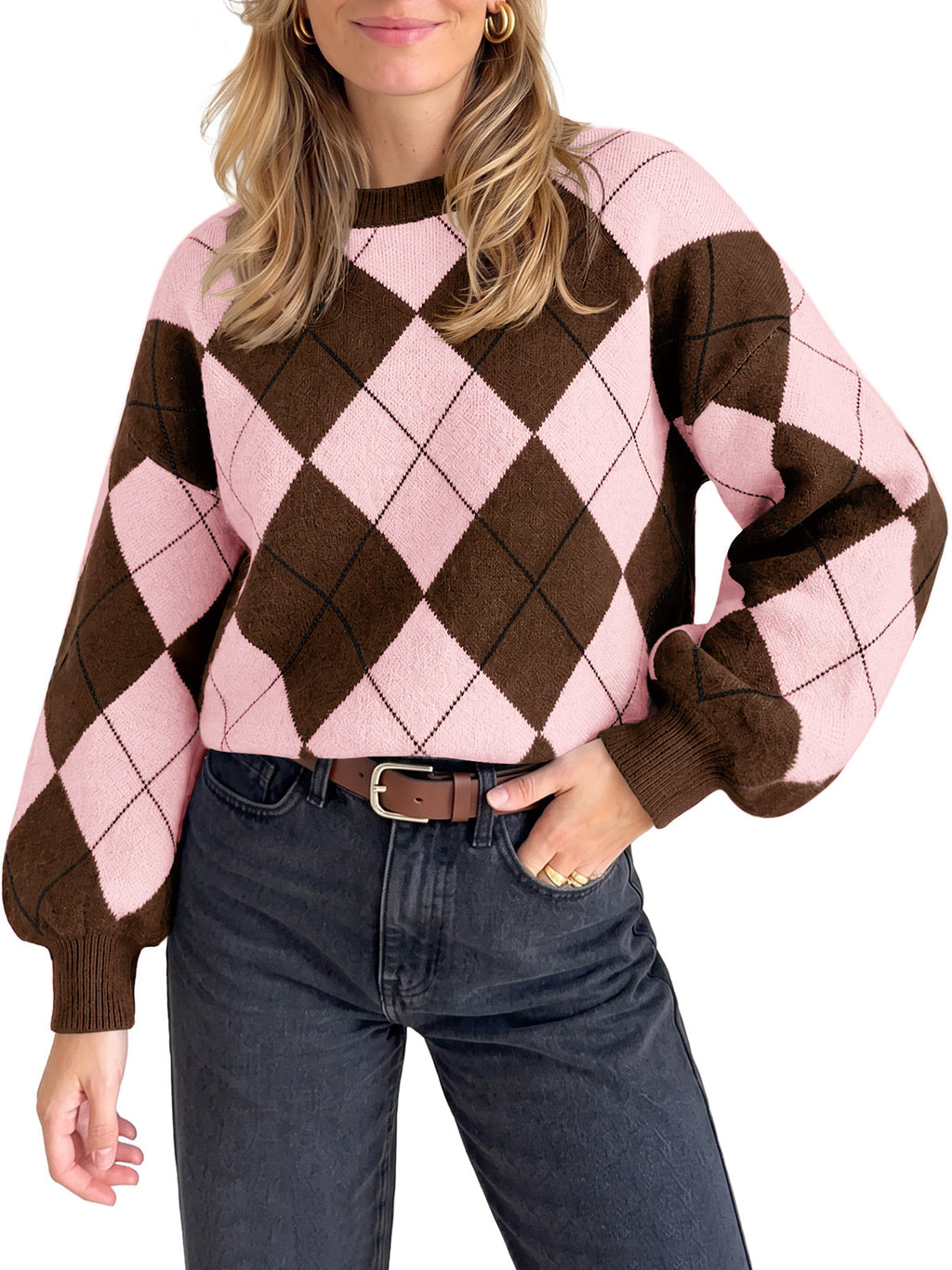 usvara Women Checkered Argyle Sweater