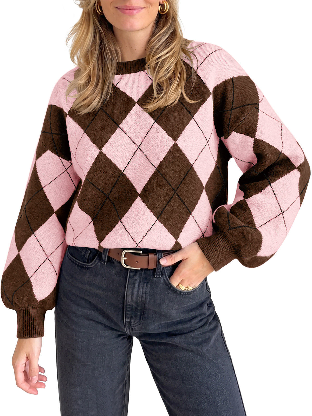 usvara Women Checkered Argyle Sweater