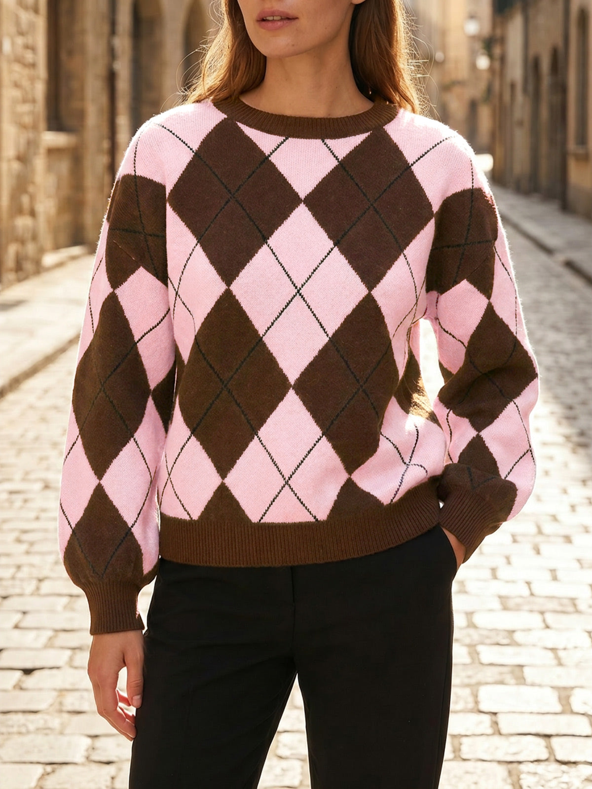 usvara Women Checkered Argyle Sweater