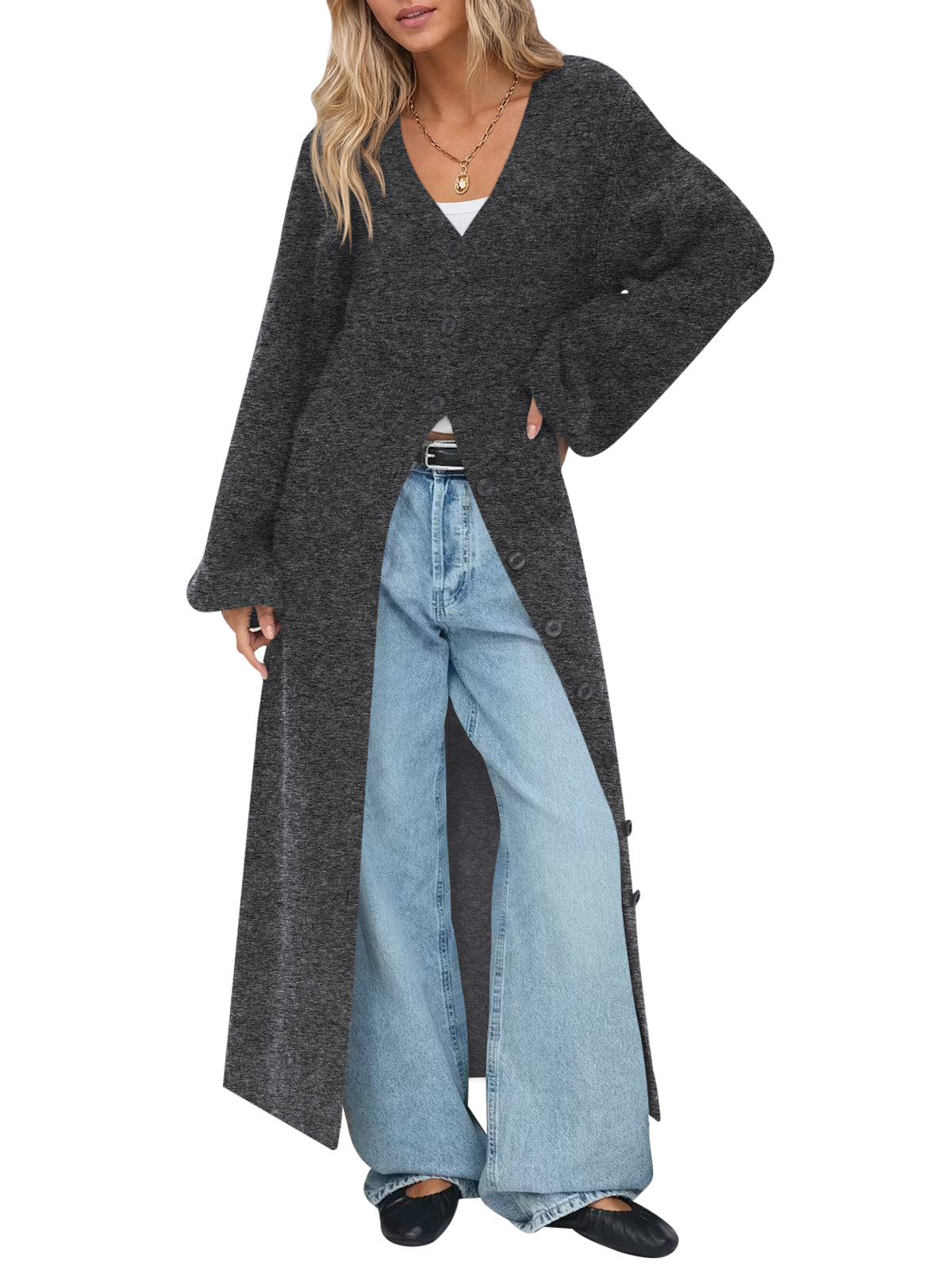 usvara Womens Oversized Long Button Up Cardigan
