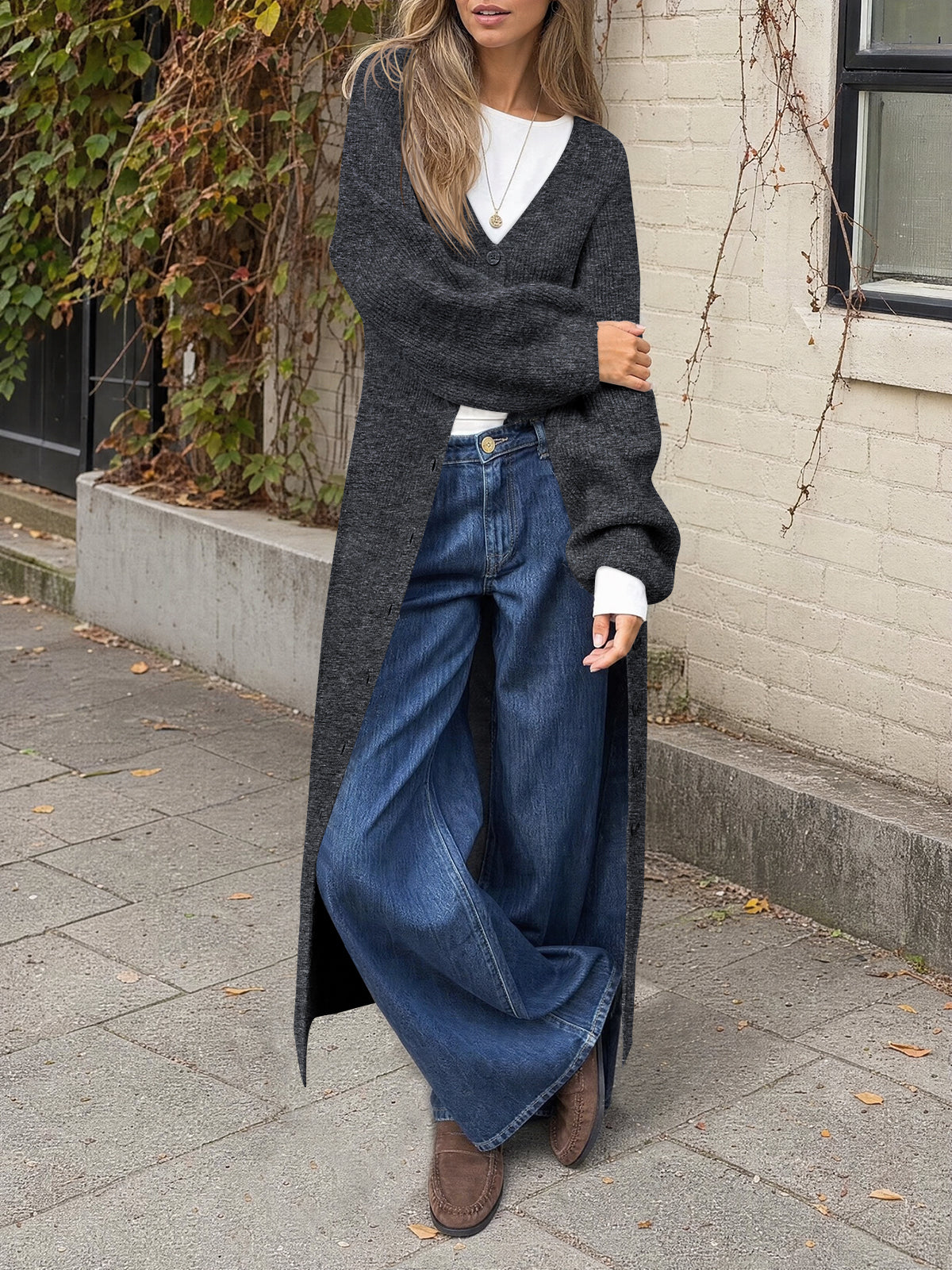 usvara Womens Oversized Long Button Up Cardigan