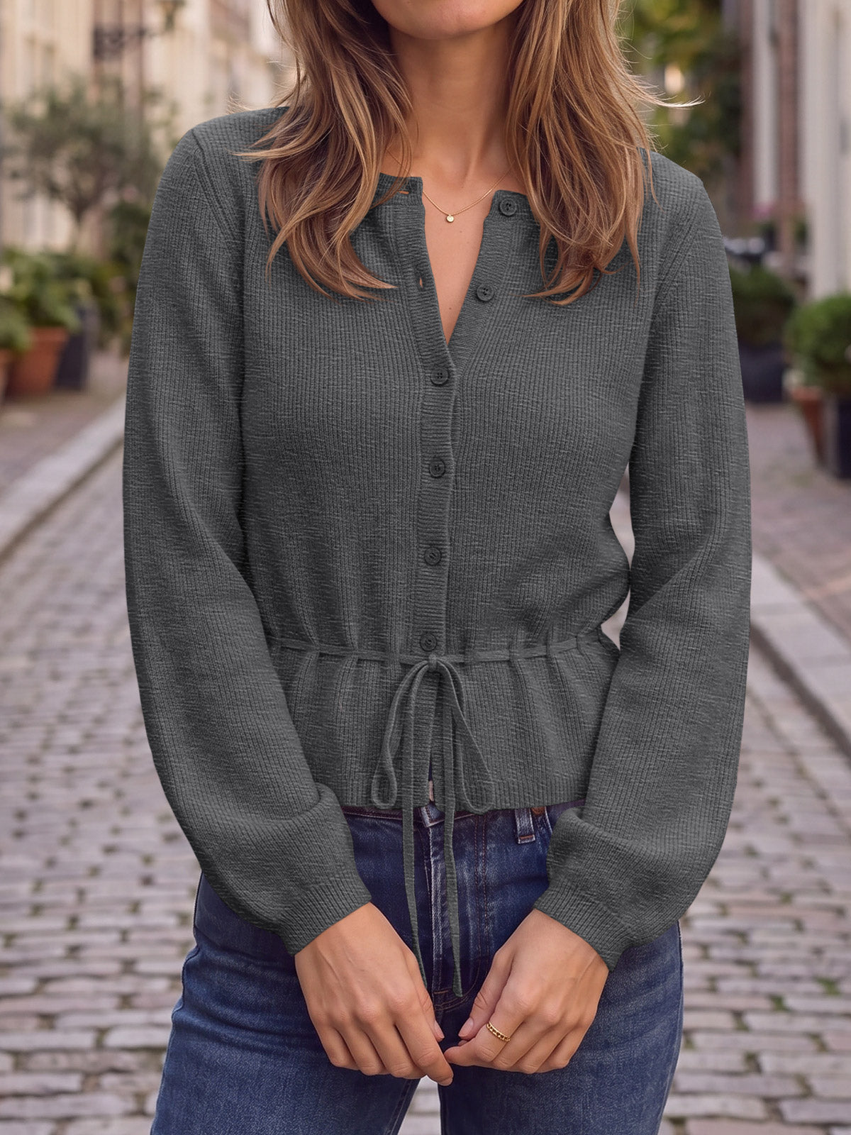 usvara Women Cropped Button Up Cardigan