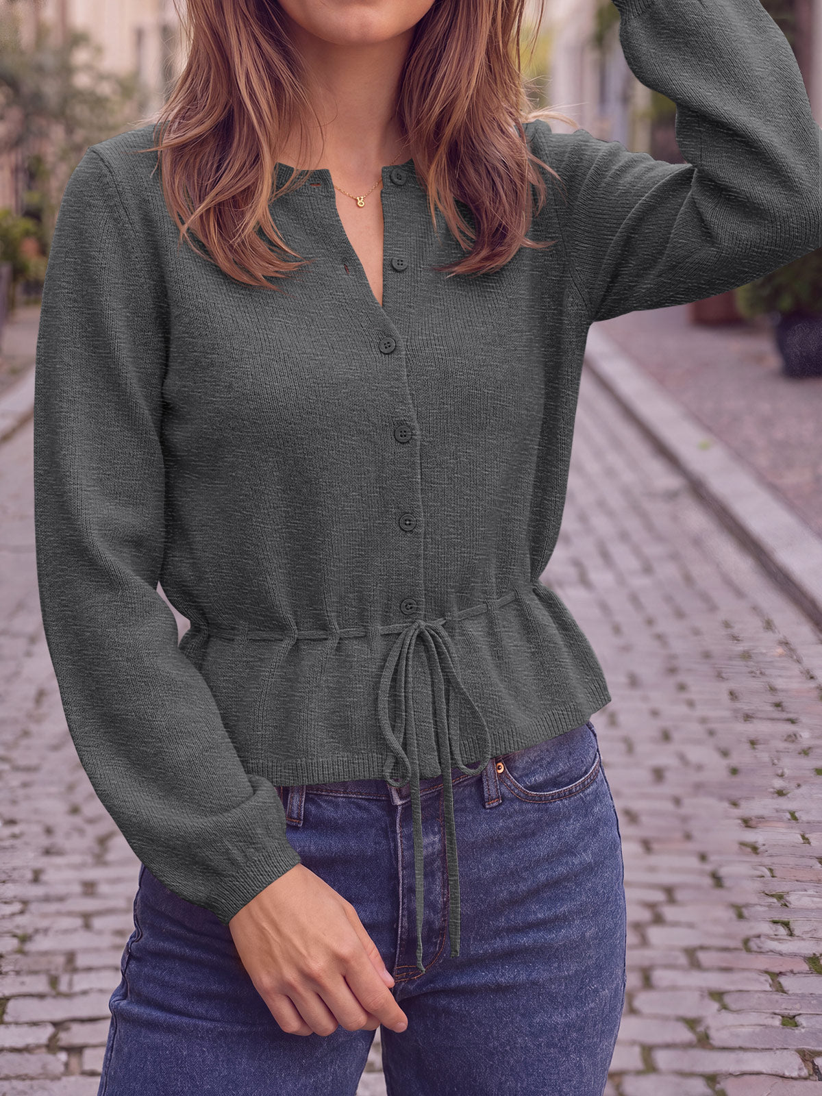 usvara Women Cropped Button Up Cardigan