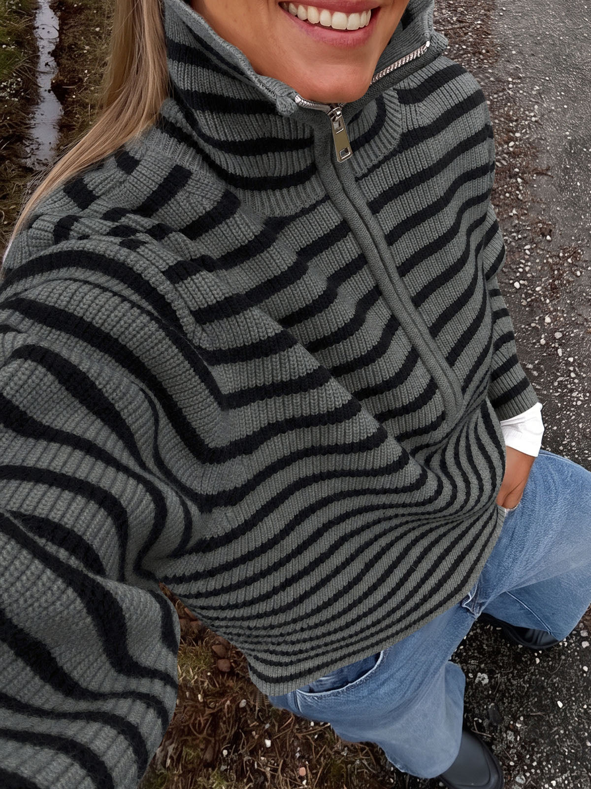 usvara Womens Striped Half Zip Sweater