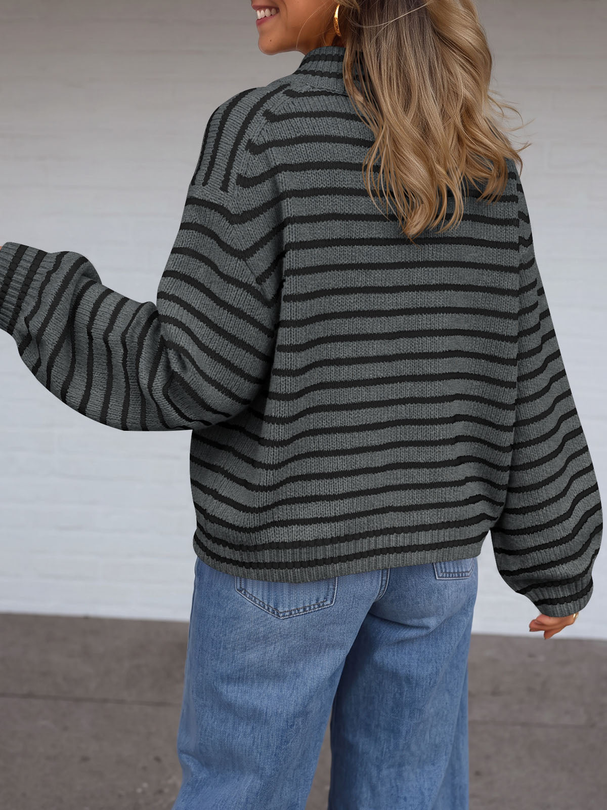 usvara Womens Striped Half Zip Sweater