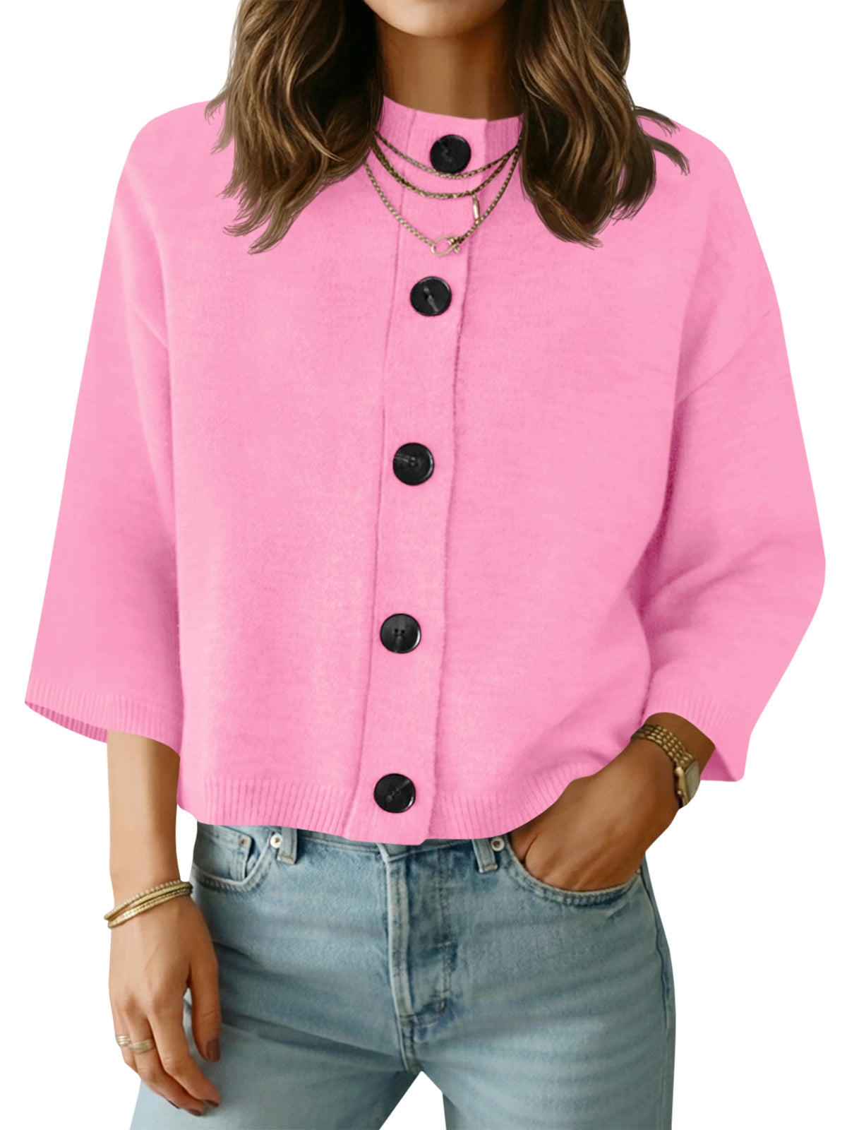 usvara Womens Short Sleeve Button Down Cardigan
