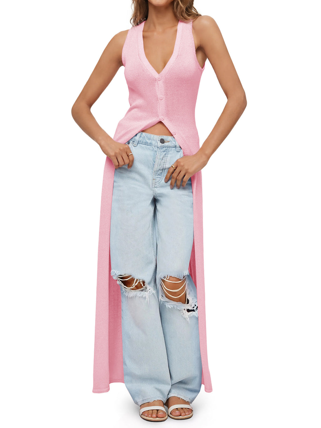 usvara Womens Sleeveless V Neck Long Cardigans