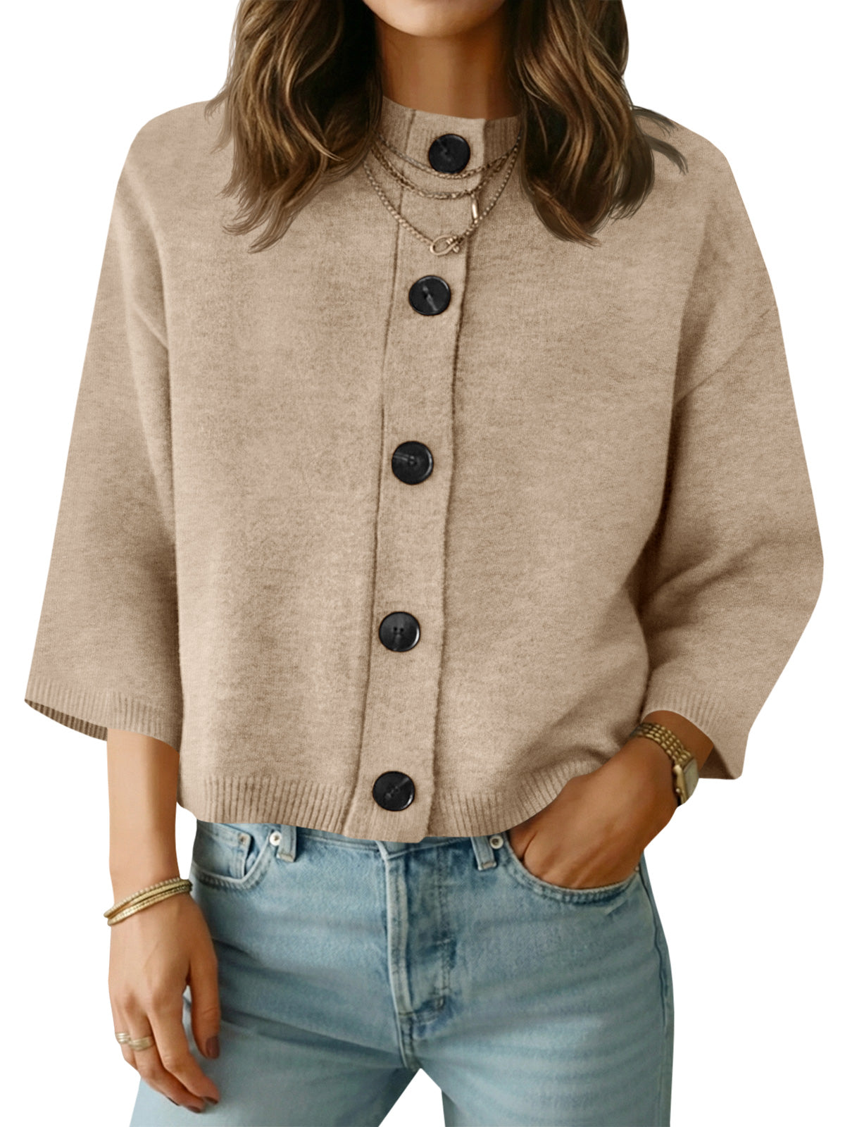 usvara Womens Short Sleeve Button Down Cardigan