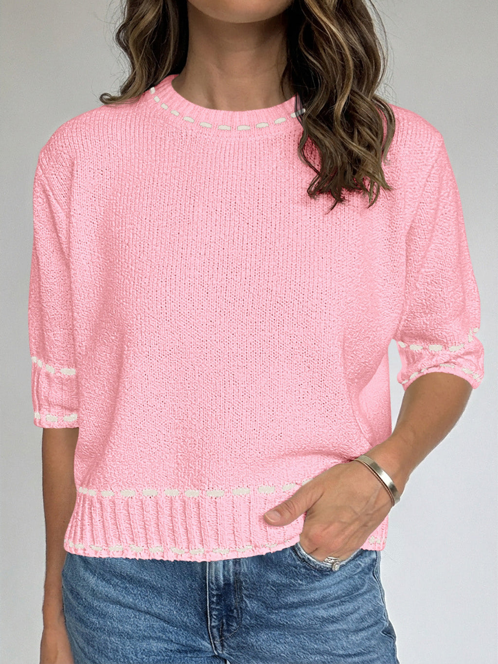 usvara Womens Cropped Crew Neck Knit Sweater
