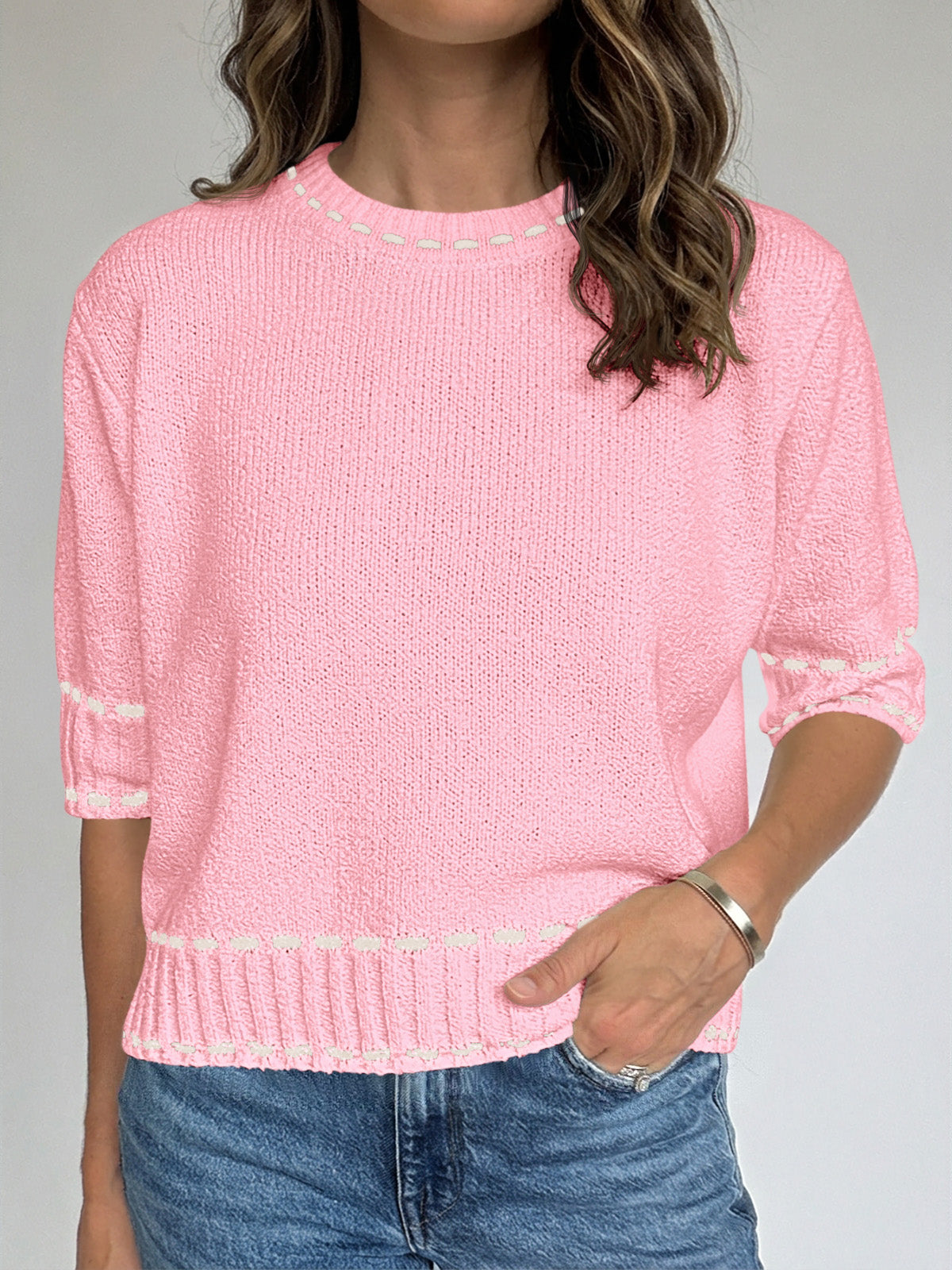 usvara Womens Cropped Crew Neck Knit Sweater