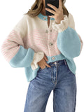 usvara Womens Striped Ruffle Sleeve Cardigan Coats
