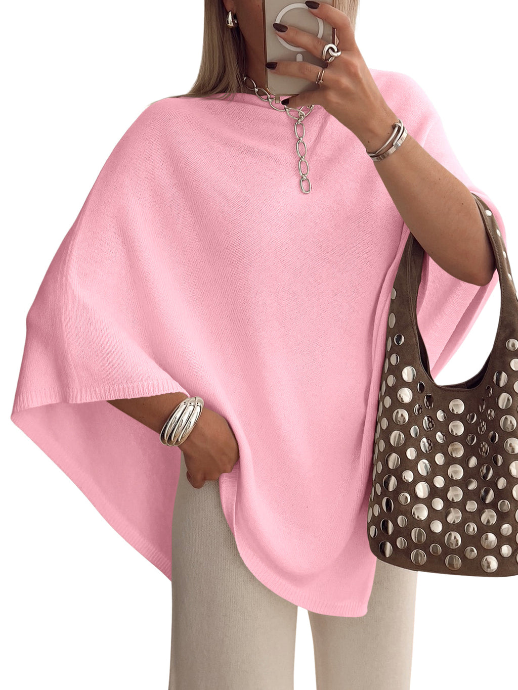 usvara Women Poncho Boat Neck Knit Sweater