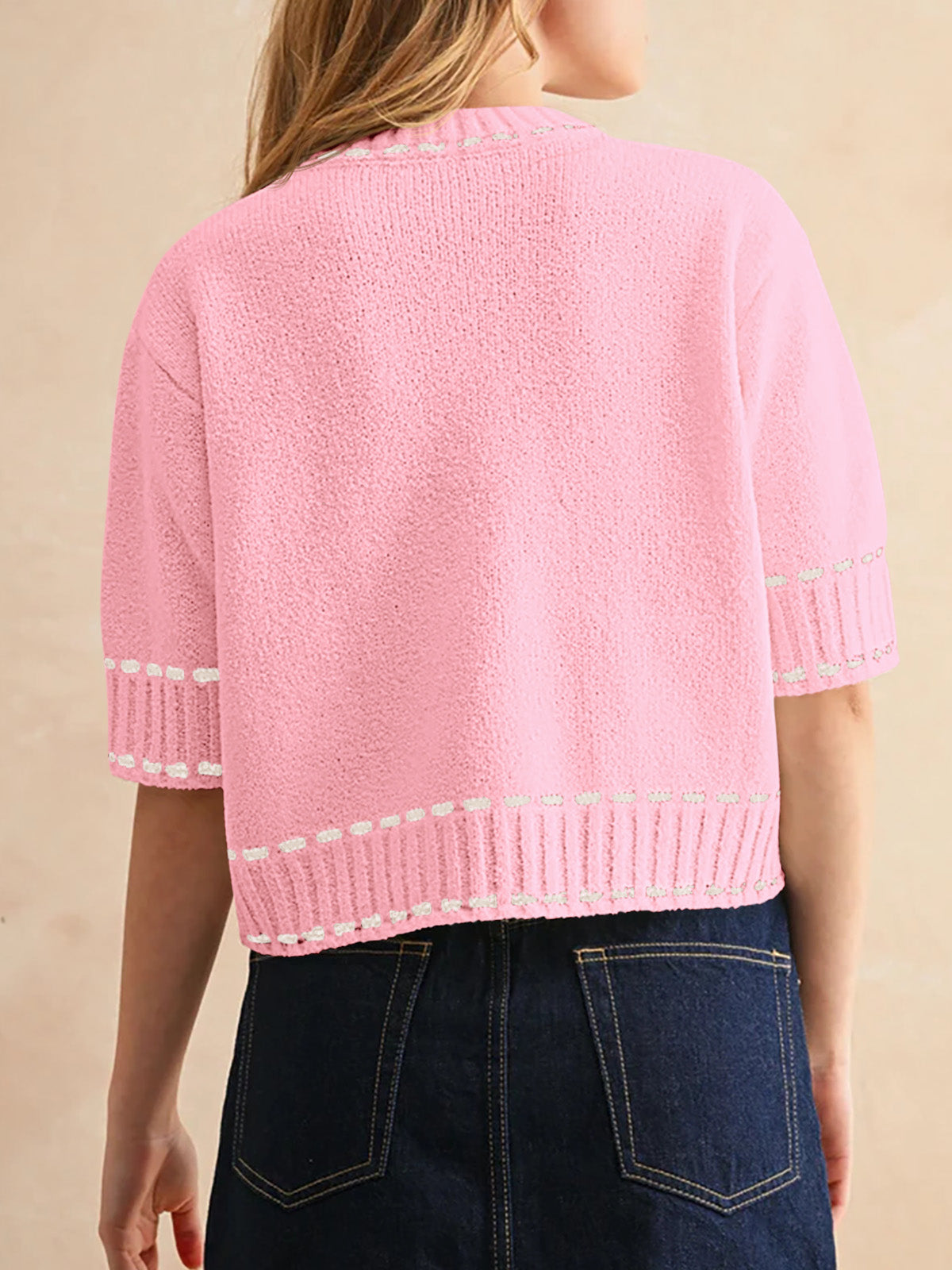 usvara Womens Cropped Crew Neck Knit Sweater