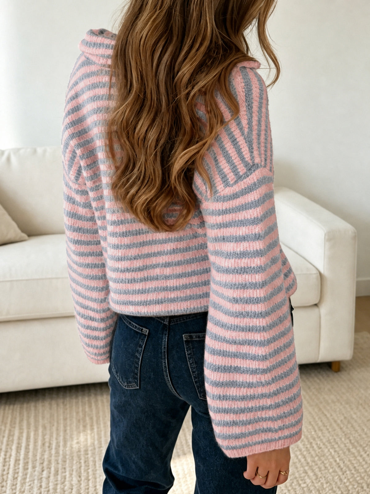 usvara Womens Striped Zip Knit Cardigan