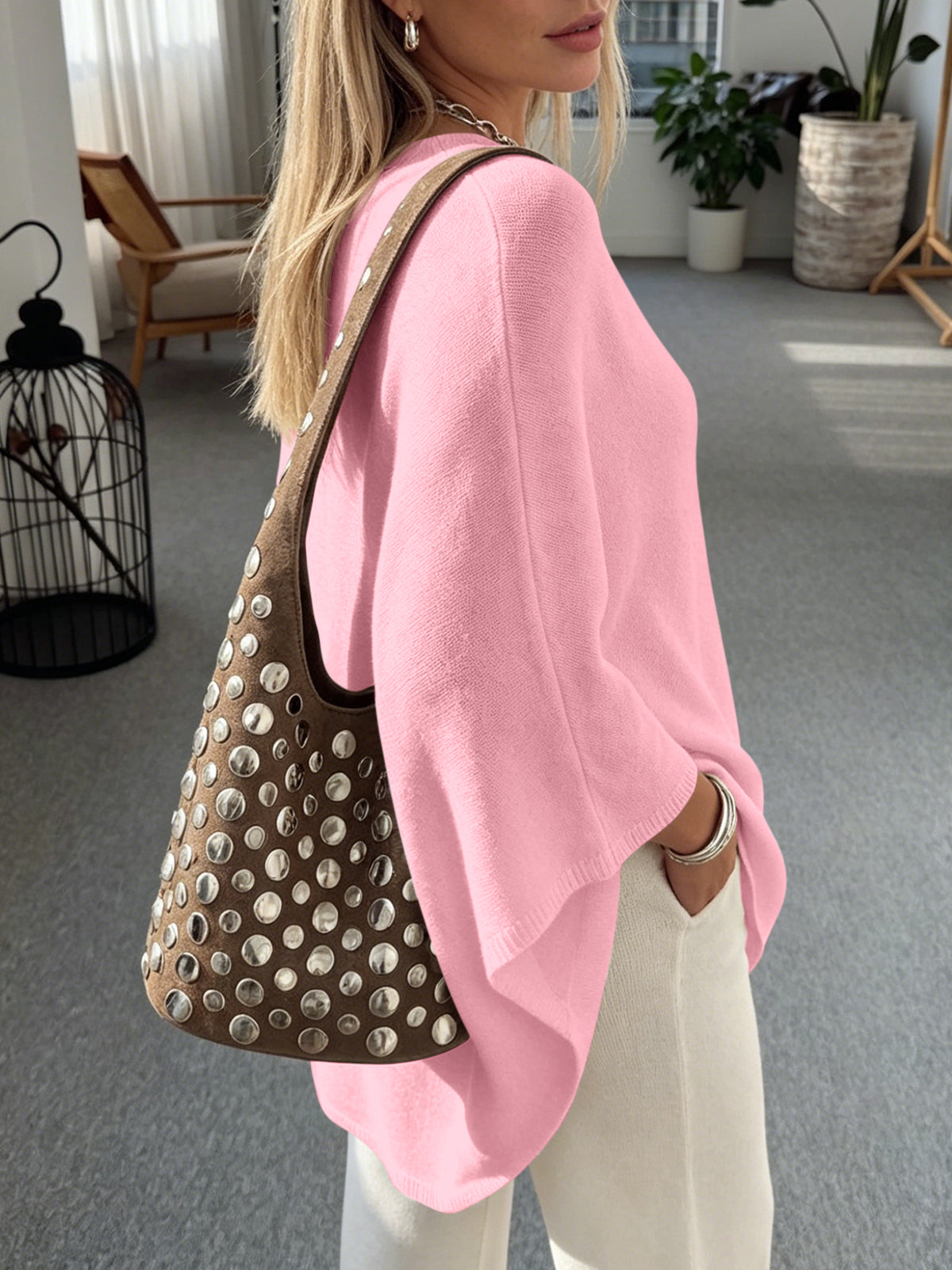 usvara Women Poncho Boat Neck Knit Sweater