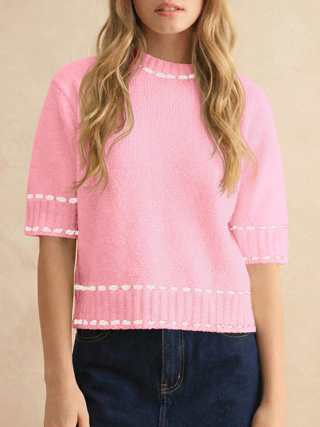usvara Womens Cropped Crew Neck Knit Sweater