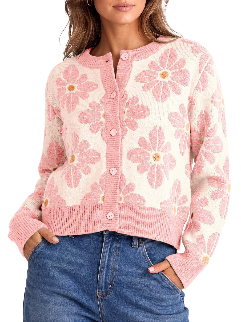 usvara Womens Floral Button Up Vintage Sweater