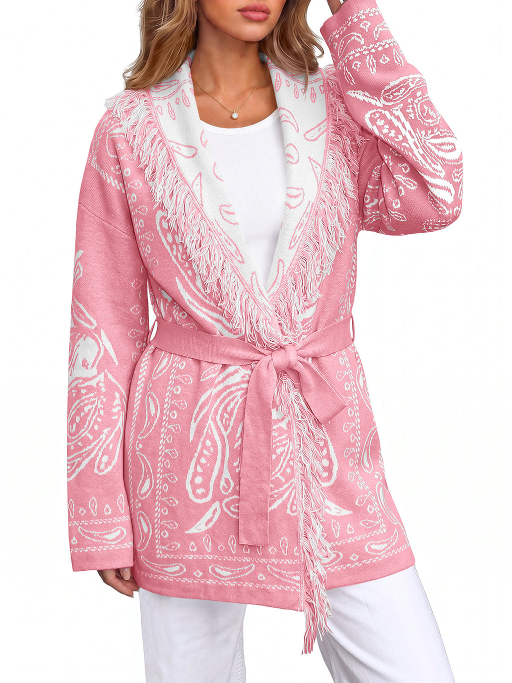 usvara Womens Tassel Knit Cardigan