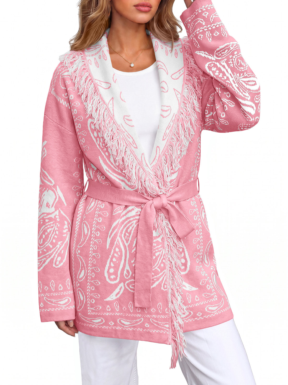 usvara Womens Tassel Knit Cardigan