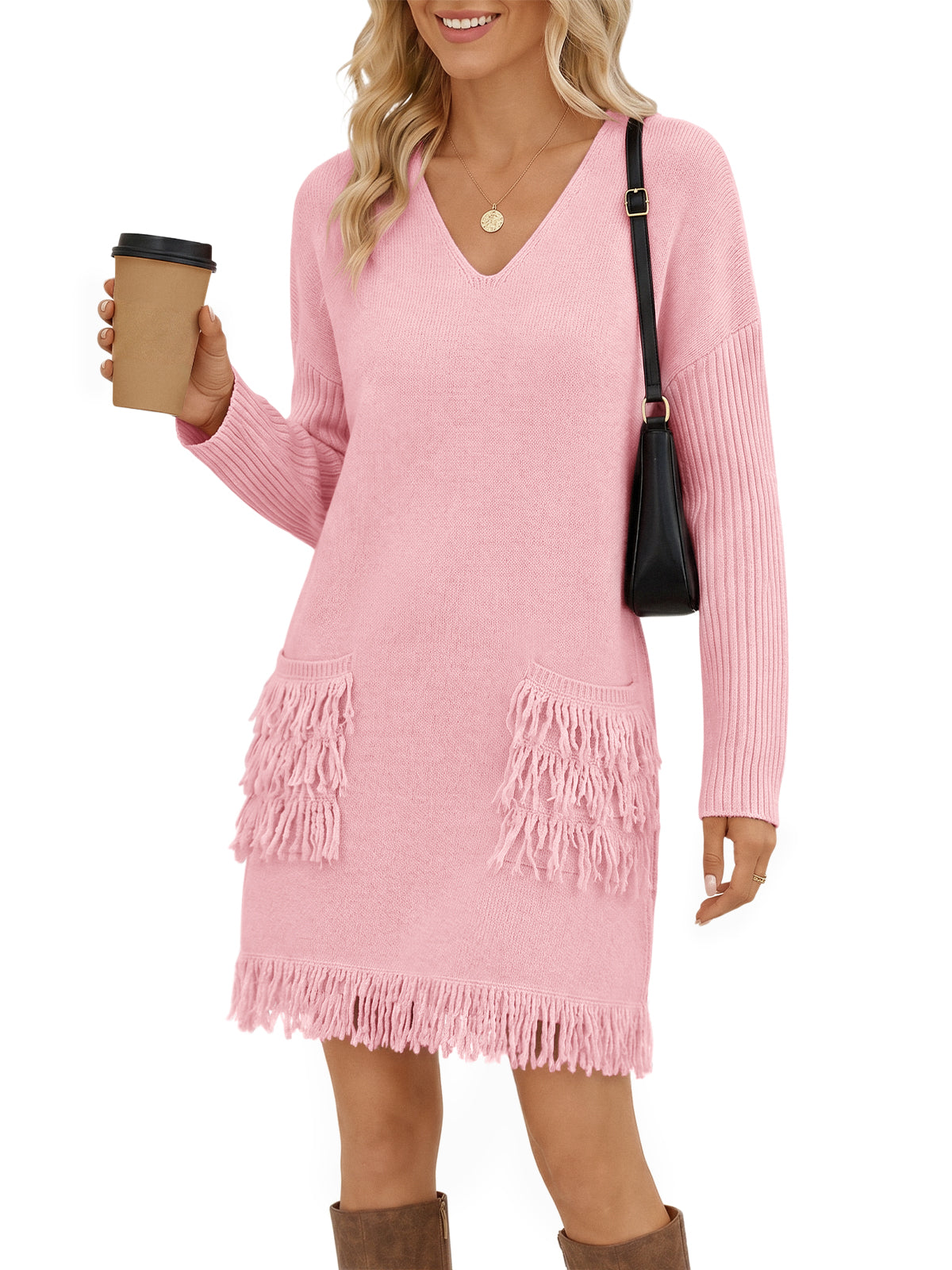 usvara Womens V Neck Sweater Dress