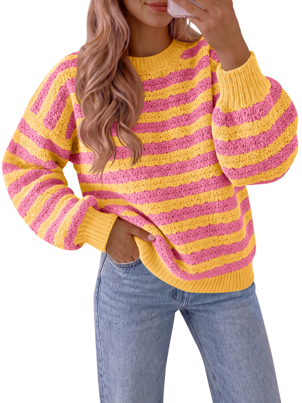 usvara Womens Striped Color Block Sweater