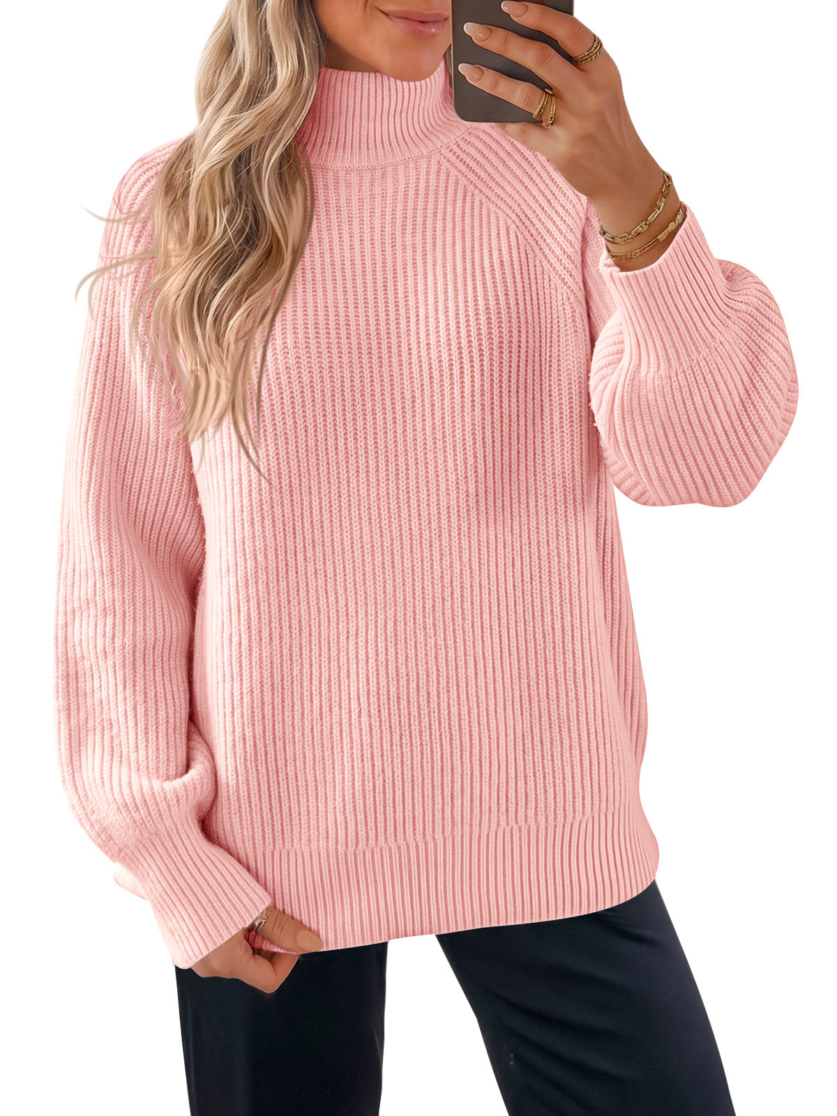 usvara Womens High Neck Oversized Knit Sweater
